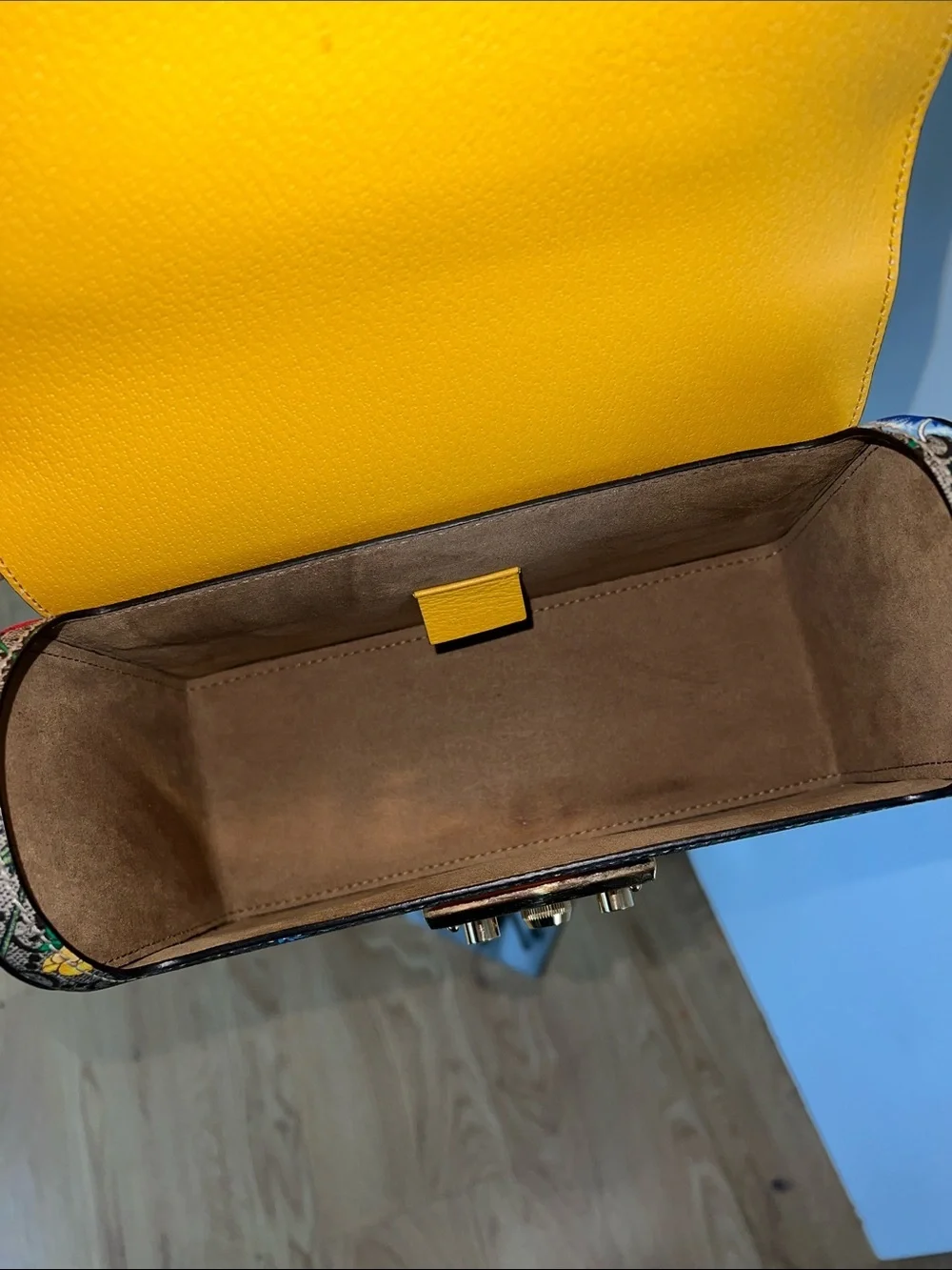 Gucci GG Flora Small Padlock Bamboo Bag Floral Coated Canvas and Yellow Leather - Picture 12 of 16